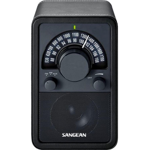 Sangean WR-15BK AM/FM Table Top Wooden Radio, Black Leatherette