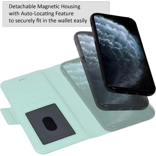 Navor Universal Car Mount & Detachable Magnetic Wallet Case with RFID Protection Compatible for iPhone 11 Pro Max [6.5 inch] [Vajio Series] - Mint