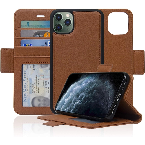 Étui portefeuille magnétique amovible avec protection RFID de Navor compatible avec iPhone 11 Pro Max [6,5 po] [série Vajio] - Brun