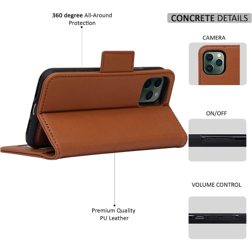 Étui portefeuille magnétique amovible avec protection RFID de Navor compatible avec iPhone 11 Pro Max [6,5 po] [série Vajio] - Brun