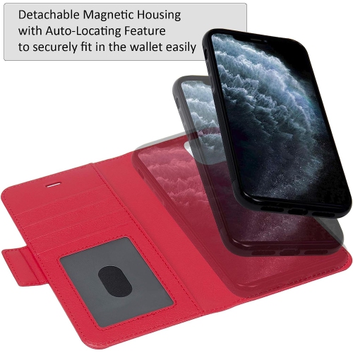 navor Detachable Magnetic Wallet Case Compatible for iPhone 11 Pro Max [6.5 inch] [Vajio Series] - Red