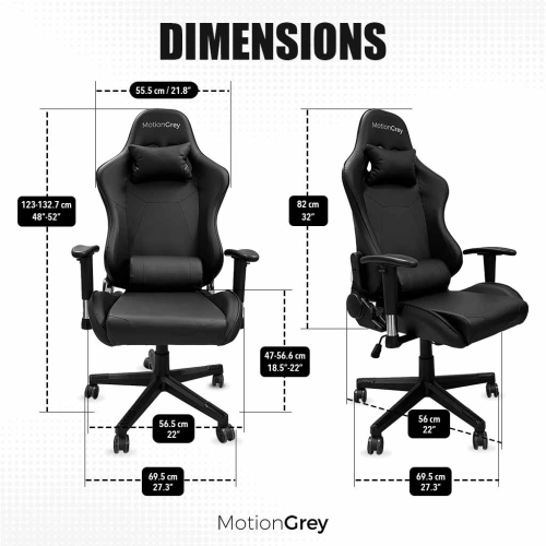 MotionGrey Enforcer PRO - Fauteuil de jeu à dossier haut en similicuir PU, hauteur réglable et coussins confortables - Noir S1 - Avec piston classe 4
