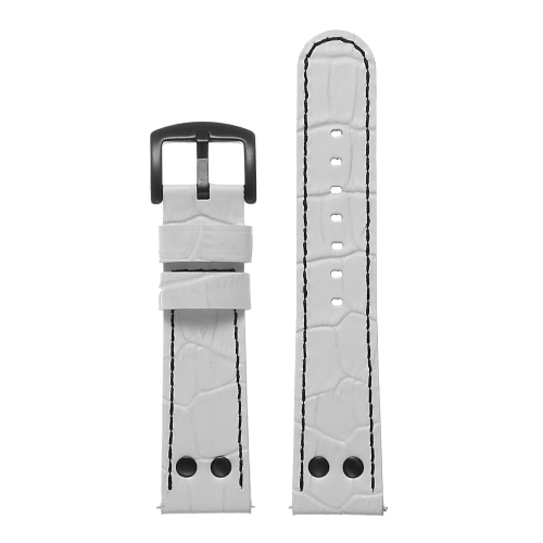 DASSARI Croc Embossed Leather Pilot Watch Band Strap for Samsung Galaxy Watch - 20mm - for 42mm Galaxy Watch - White