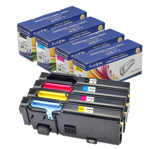 PRINTOXE  Compatible Set for Dell C3760 / C3765 Of 4 Toner Cartridges for C3765Dnf C3765 C3760N C3760Dn C3760 Printers