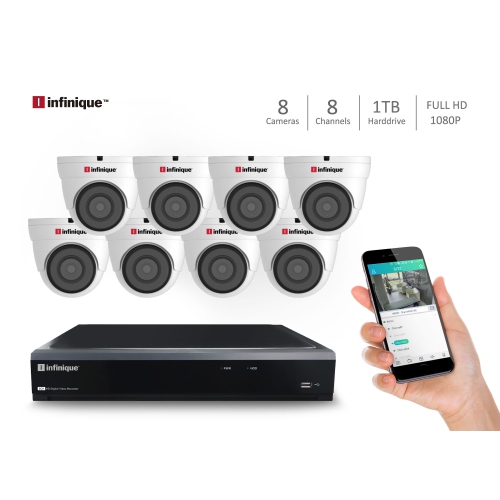 Infinique Wired 8 Channel 1TB Hybrid DVR Security System with 8 Night