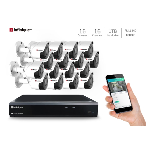 Infinique Wired 16 Channel 1TB Hybrid DVR Security System with 16 Night