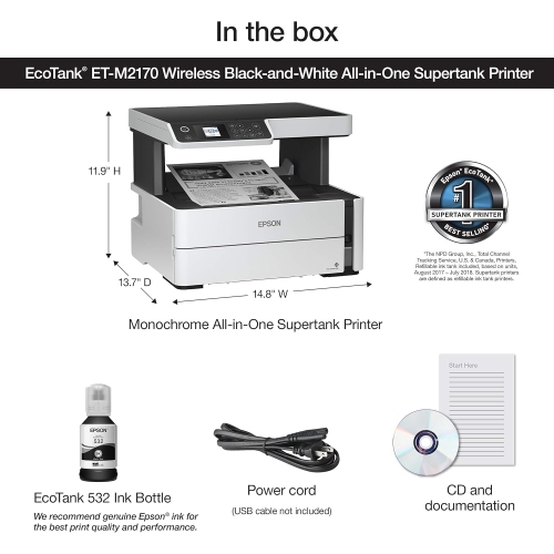 Epson ET-M2170 Supertank Wireless All-In-One Inkjet Printer -