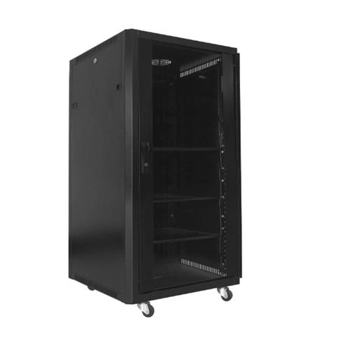 SyncSystem SSYS-RACK-21 21U Server/ AV Rack Cabinet with Glass Front Door, Black