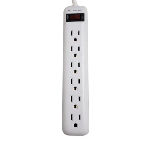 SyncPower SP-6PB-W Indoor Power Bar 6 Outlets White