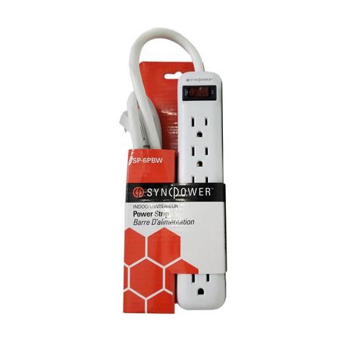 SyncPower SP-6PB-W Indoor Power Bar 6 Outlets White
