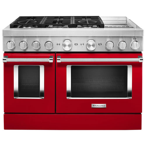 KitchenAid 48" 6.3 Cu. Ft. True Convection Double Oven 6-Burner Dual Fuel Range -Passion Red
