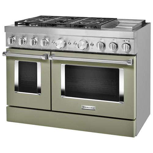 KitchenAid 48" 6.3 Cu. Ft. True Convection Double Oven 6-Burner Dual Fuel Range (KFDC558JAV) -Avocado