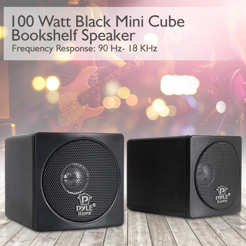 Pyle 7.6-cm 100-watt Mini Cube Bookshelf Speaker - Pair - Black