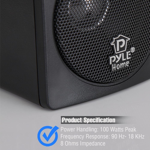 Pyle 7.6-cm 100-watt Mini Cube Bookshelf Speaker - Pair - Black