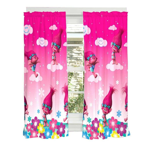 Trolls Jumping Poppy Rainbows Drapes Kids Window Curtains With Tie