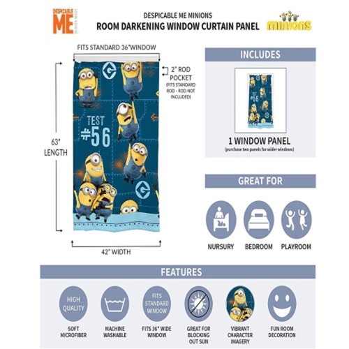 Rideaux assombrissants pour fenêtre Détestable moi 26 pour enfants Minions 42 x 63 po [bleu] - deux panneaux par paquet