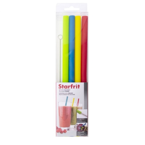 Starfrit 092849-006-0000 Reusable Silicone Straws, 4-Pack