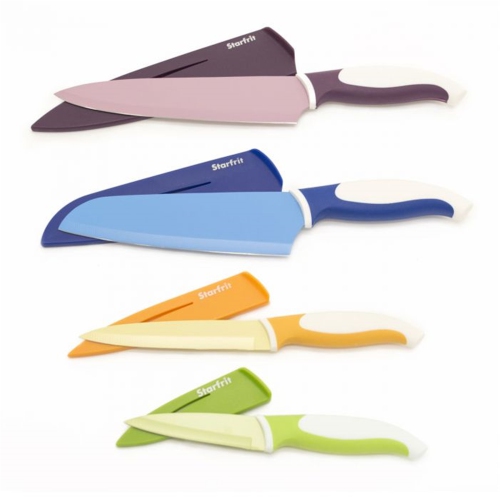 Starfrit 093887-006-NEW1 Set of 4 Knives with Integrated Sharpening Sheaths
