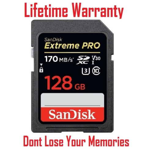 SanDisk 128GB Extreme Pro SDXC UHS-I Card 170 MB/s C10 U3 V30 Stutter/Error Free Burst Mode 4K UHD* Performance Backed by Lifetime Warranty