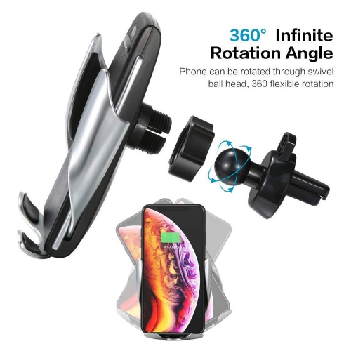 Support de téléphone intelligent à ouverture/fermeture automatique avec capteur intelligent Qi et chargeur sans fil Qi pour l’auto d’axGear