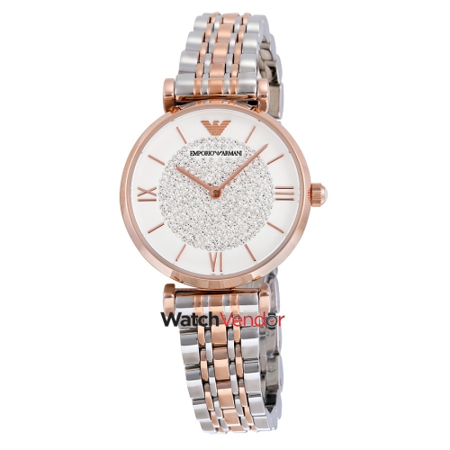 EMPORIO ARMANI  Armani Crystal Pave Dial Two-Tone Ladies Watch Ar1926 In White