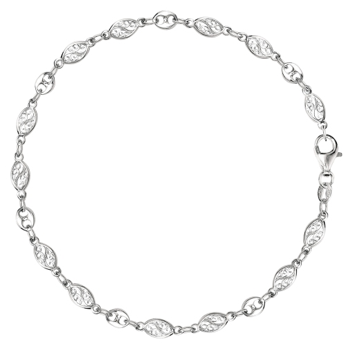 JEWELRY AFFAIRS  Mixed Filigree And Mariner Link Chain Anklet In Sterling In Silver