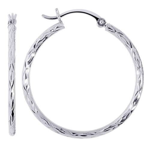 white gold diamond cut hoops