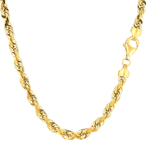 JEWELRY AFFAIRS  10K Solid Gold Diamond Cut Rope Chain Necklace, 5.0MM In Yellow