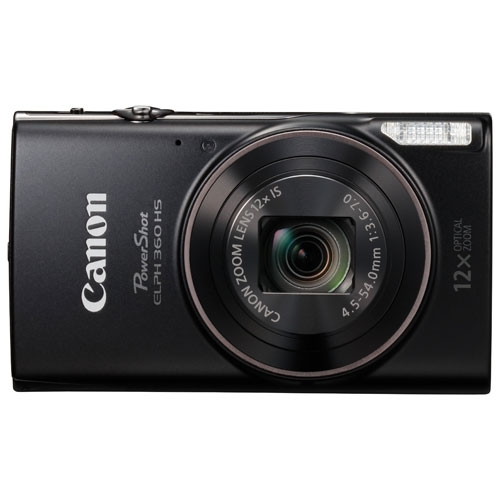 Canon PowerShot ELPH 360 HS WiFi 20.2MP 12x Optical Zoom Digital Camera - Black - Open Box