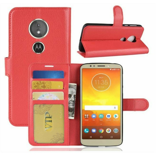 【CSmart】 Magnetic Card Slot Leather Folio Wallet Flip Case Cover for Motorola Moto E5 Play, Red