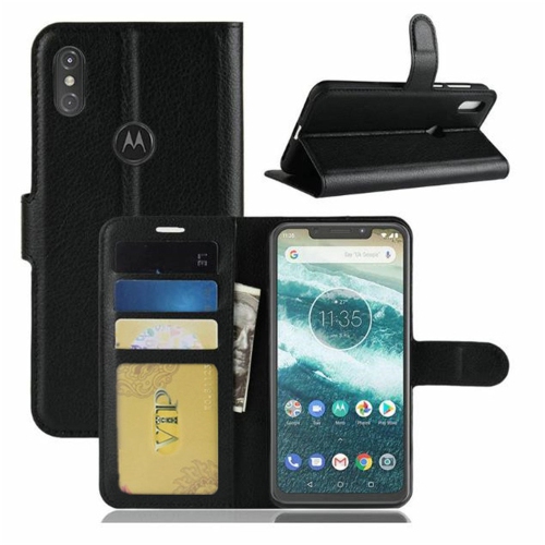 [CS] Motorola – Étui Moto One Vision, étui folio en cuir magnétique à rabat avec fente pour carte, noir