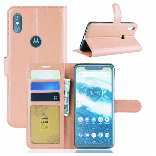 [CS] Étui pour Moto One Vision de Motorola, étui folio en cuir magnétique à rabat avec fente pour carte, rose doré