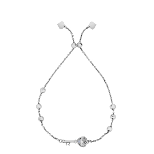 JEWELRY AFFAIRS  Sterling Key Charm Element Adjustable Bolo Friendship Bracelet, 9.25" In Silver