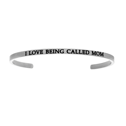 Intuitions Stainless Steel I LOVE BEING CALLED MOM Diamond Accent Cuff Bangle Bracelet, 7"