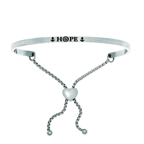 Intuitions Stainless Steel Satin Square Hope With Anchors Bangle Bracelet, 7"
