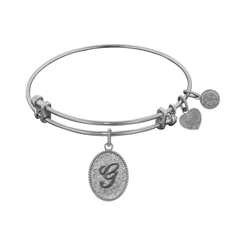 JEWELRY AFFAIRS  Brass Initial Letter Angelica Bangle Bracelet, 7.25" In White