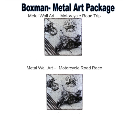 BOXMAN  Metal Wall Art Combo-Dv17528 Motorcycle Road Trip & Dv17529 Motorcycle Roadrace