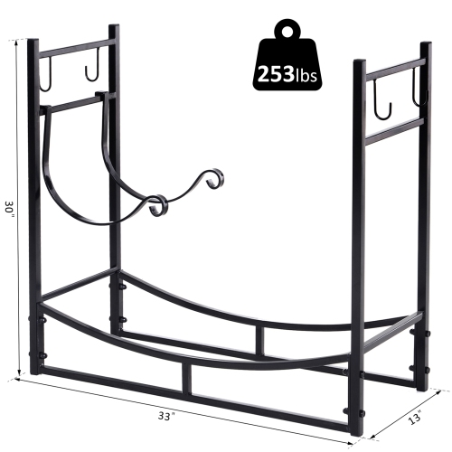 Support de rangement en bois d’Outsunny avec porte-bûches et 4 outils pour l’intérieur en métal noir
