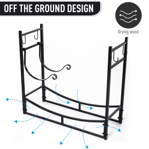 Support de rangement en bois d’Outsunny avec porte-bûches et 4 outils pour l’intérieur en métal noir