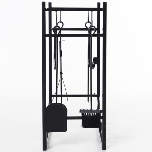 Support de rangement en bois d’Outsunny avec porte-bûches et 4 outils pour l’intérieur en métal noir