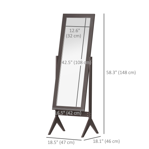 HOMCOM Full Length Mirror, Free Standing Full Body Mirror with Rectangular Frame, Adjustable Angle for Dressing Room, Bedroom, Living Room, Dark Brown
