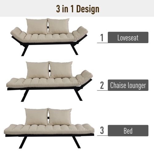 Homcom Linen Fabric 3 Position Sofa Bed, Homcom Sofa Bed Chaise Lounge