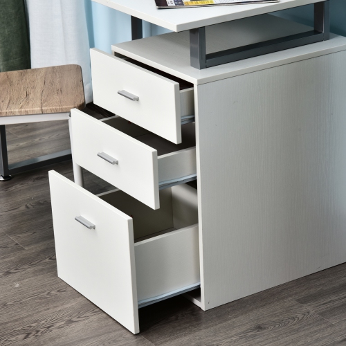 HOMCOM 47" Computer Desk Writing Table Workstation with Multi-Use Reversible File Drawers Metal Frame Home Office Furniture, White