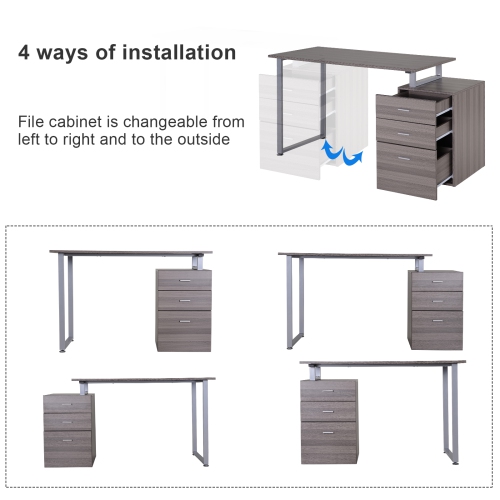 HOMCOM 47" Computer Desk Writing Table Workstation with Multi-Use Reversible File Drawers Metal Frame Home Office Furniture, Dark Wood Grain