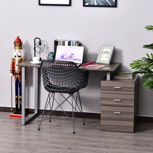 HOMCOM 47" Computer Desk Writing Table Workstation with Multi-Use Reversible File Drawers Metal Frame Home Office Furniture, Dark Wood Grain