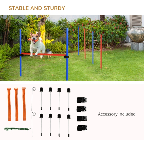 PawHut Dog Pet Agility Training Kit High Jump Weave Pole Ring Obedience Training Set Adjustable Equipment Portable