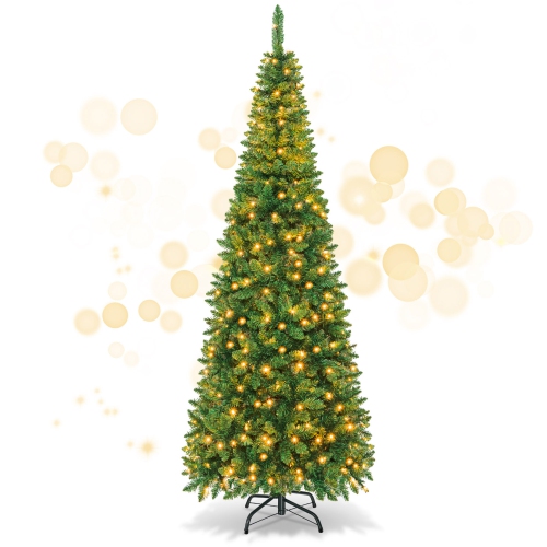 GYMAX  4.5Ft/6.5Ft/7.5Ft Pre-Lit Pencil Christmas Tree Traditional Indoor