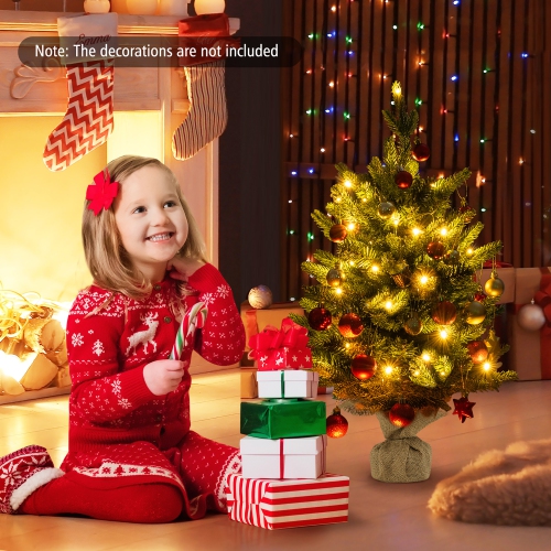 Gymax 24'' Mini Pre-Lit Christmas Tree Small Tabletop Fir Xmas Tree w/ 35 LED Lights