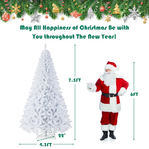 Gymax 6ft/ 7.5ft/ 9ft White Christmas Tree Classic Pine Tree