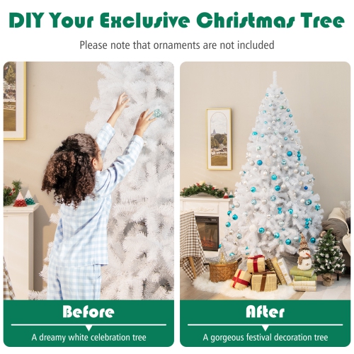 Gymax 6ft/ 7.5ft/ 9ft White Christmas Tree Classic Pine Tree